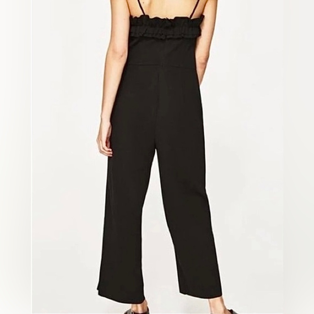 EUC Women’s Black Zara Ruffled Pant Jumpsuit with Spaghetti Straps Size Small - Picture 4 of 8